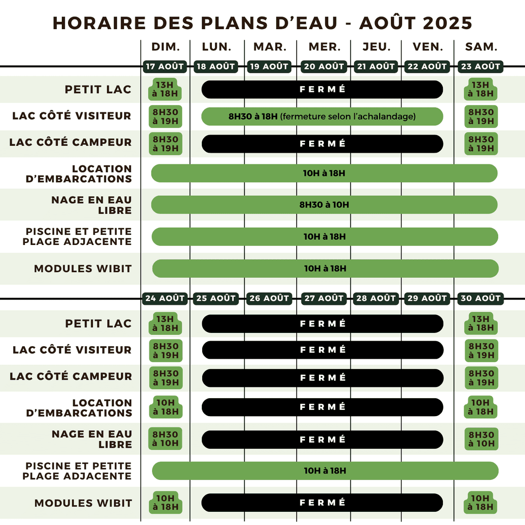 Horaire des plans d'eau