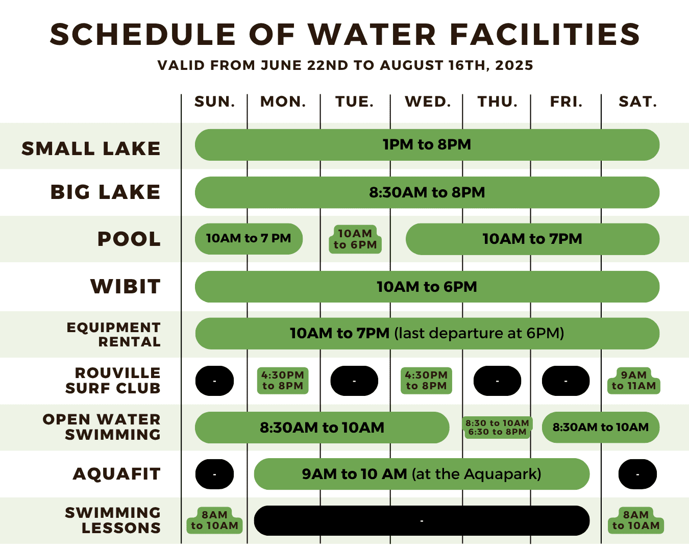 Horaire des plans d'eau