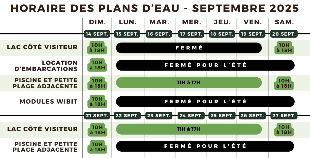 Horaire des plans d'eau
