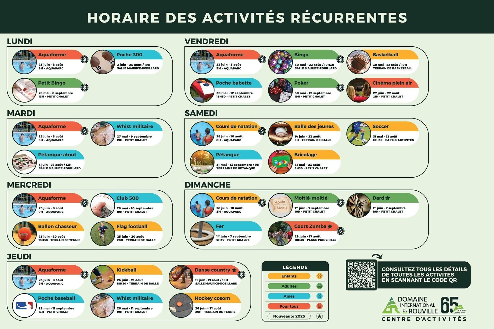 Horaire des plans d'eau