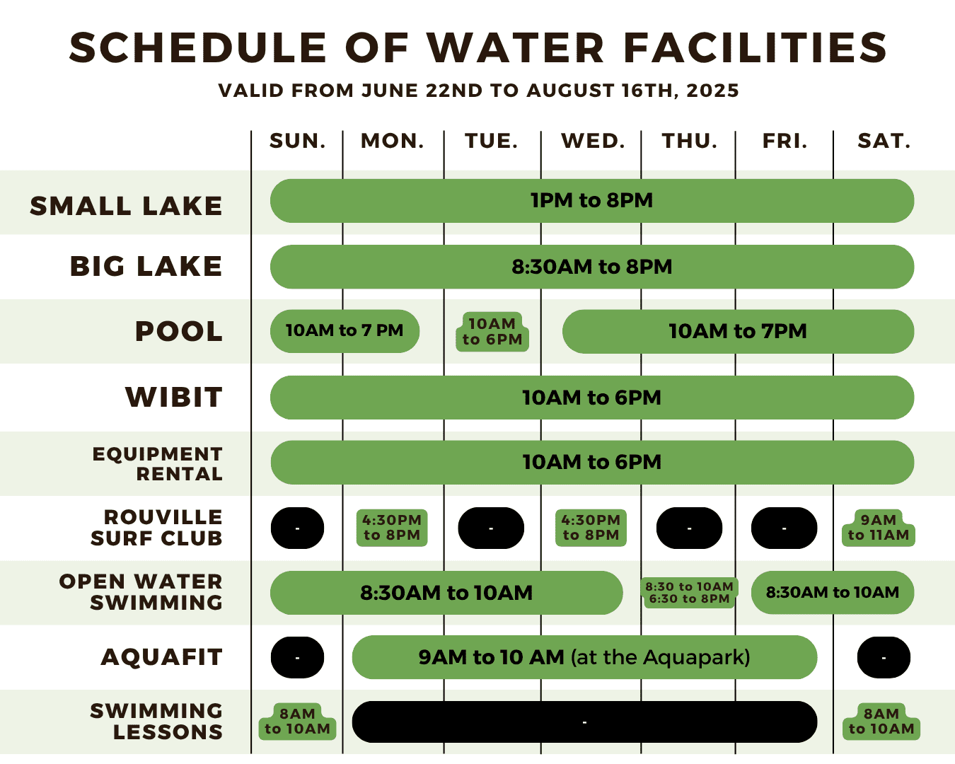 Horaire des plans d'eau